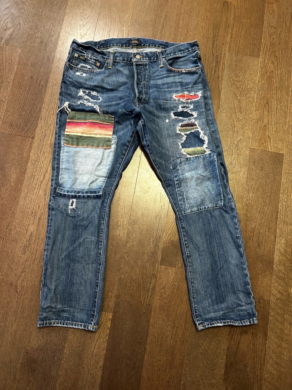 Polo Ralph Lauren Varick Slim Straight Patchwork Jeans